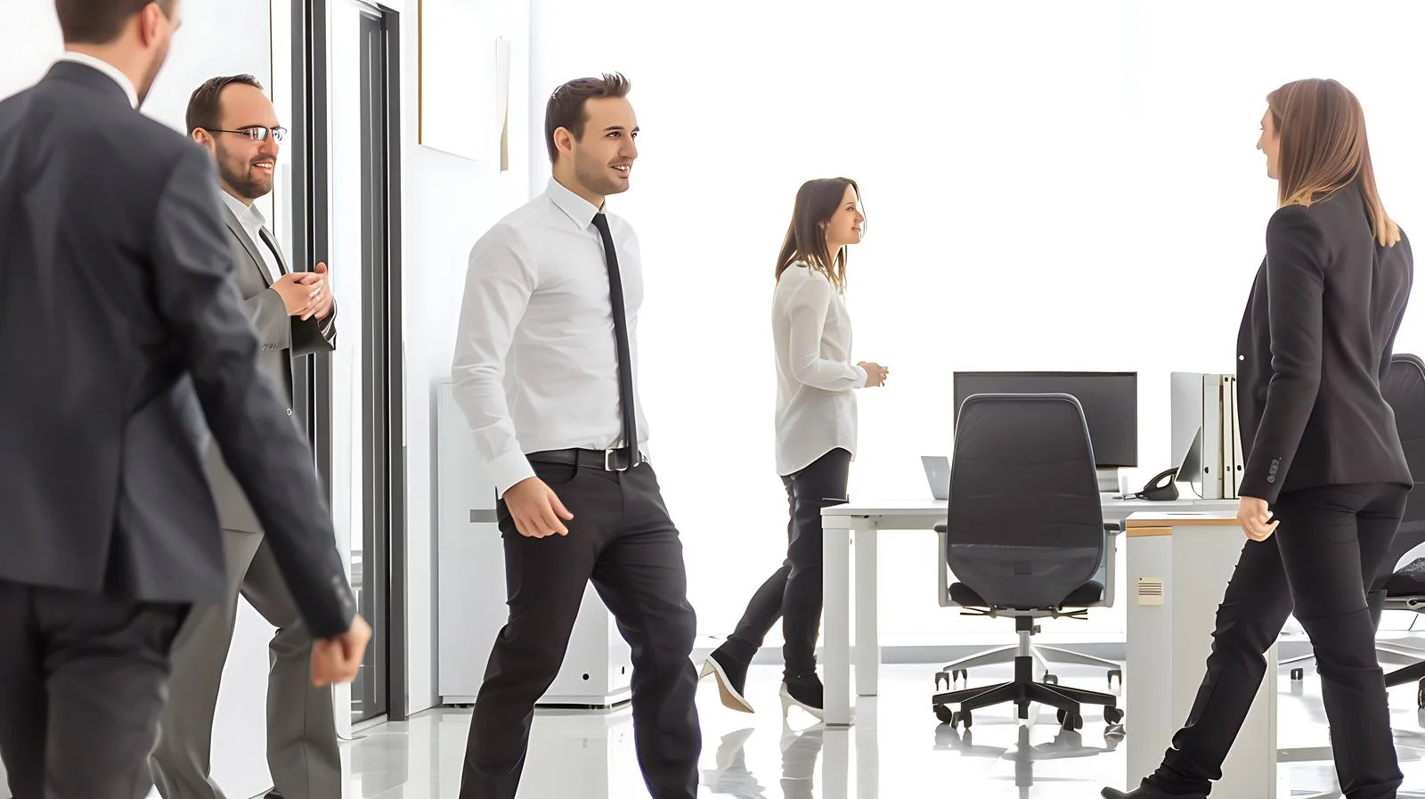 Office Entrance with Colleagues Discussion — free download from Dotvec