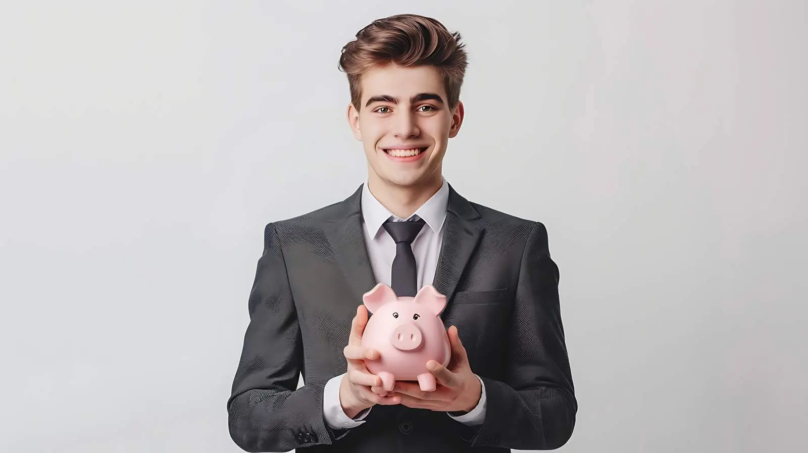 Businessman With Piggy Bank in Office Setting – free building image from Dotvec