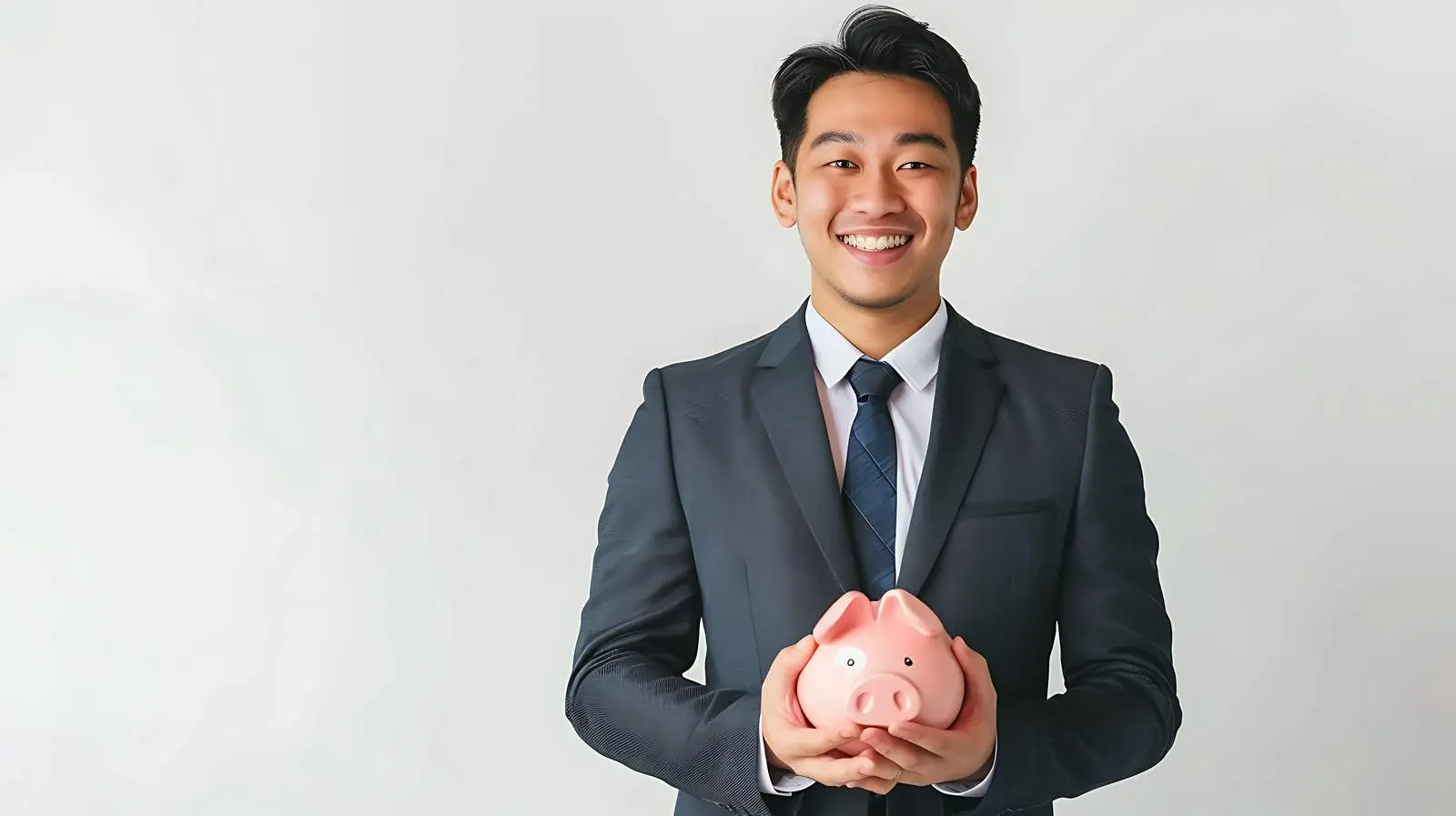 Businessman Holding Piggy Bank in Office Setting – free building image from Dotvec