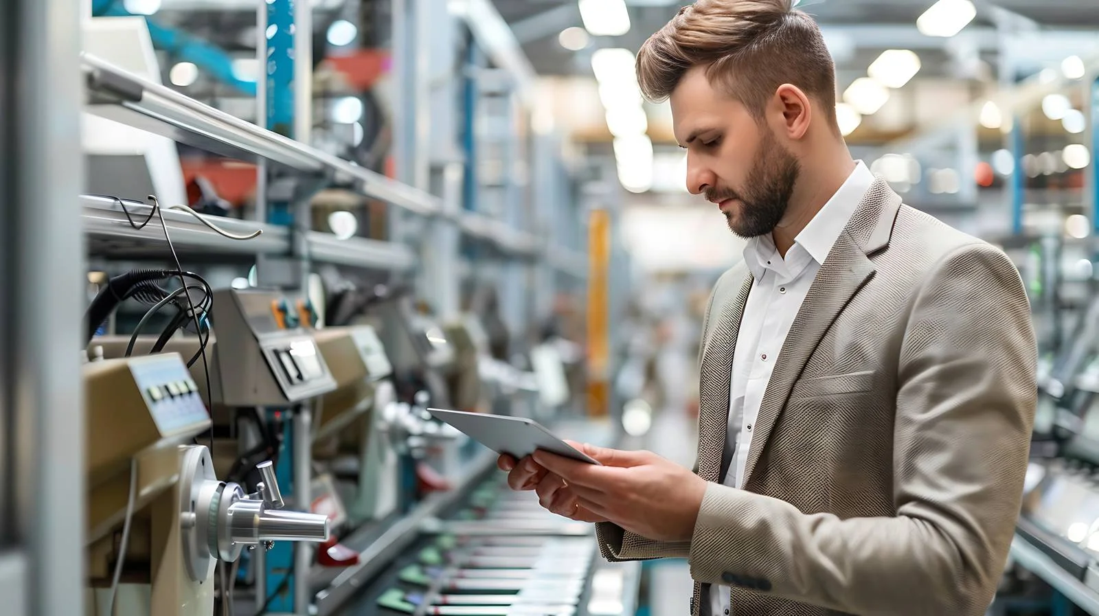 Executive in plant with digital device analyzing monitor — free download from Dotvec