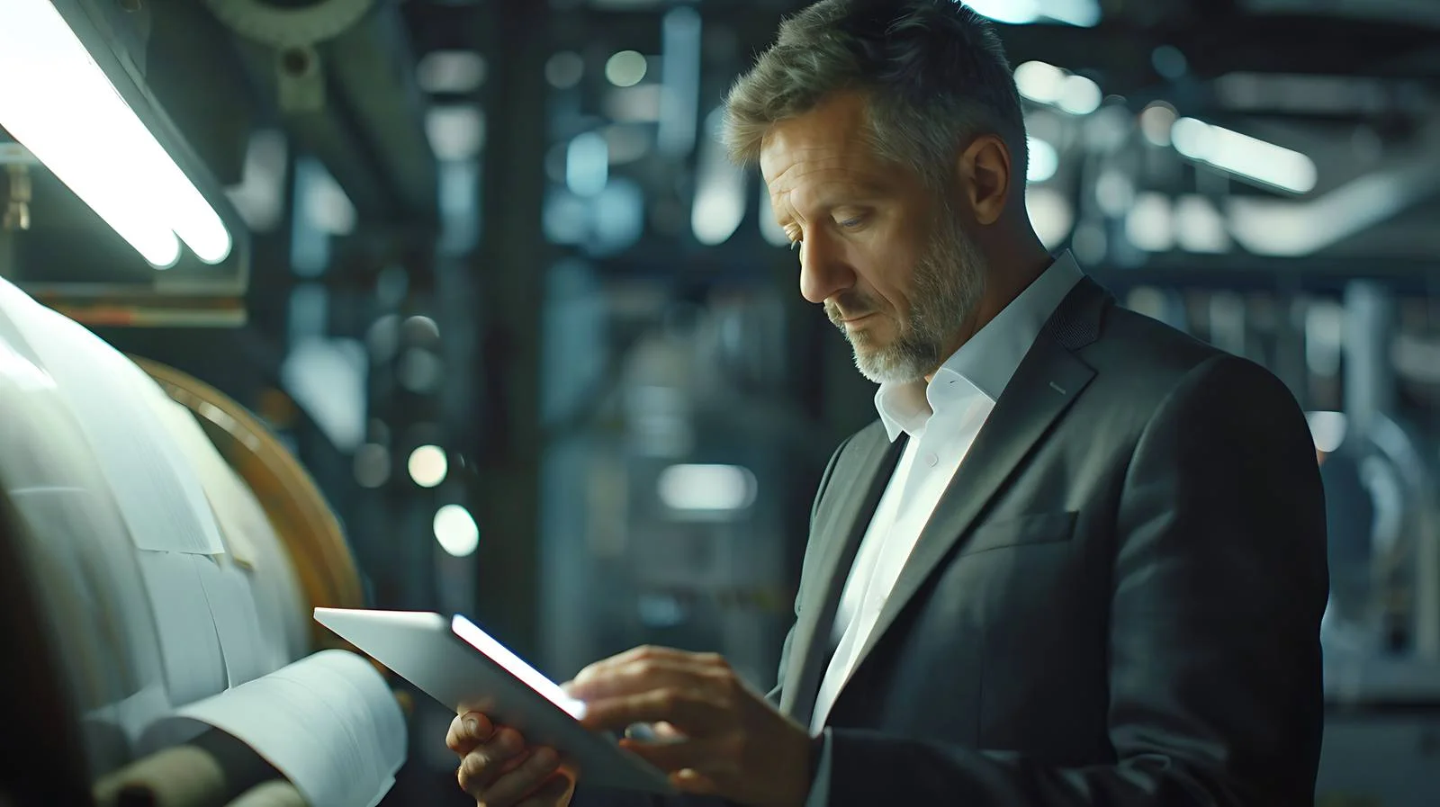 Businessman in Factory with Tablet — free download from Dotvec