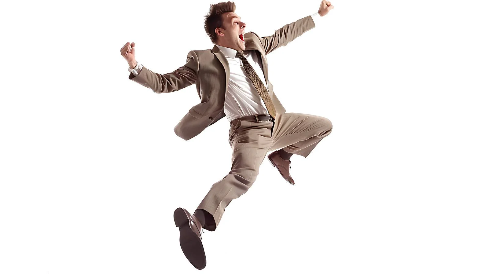 Energetic Office Jump: Mid-Air Businessman — free download from Dotvec