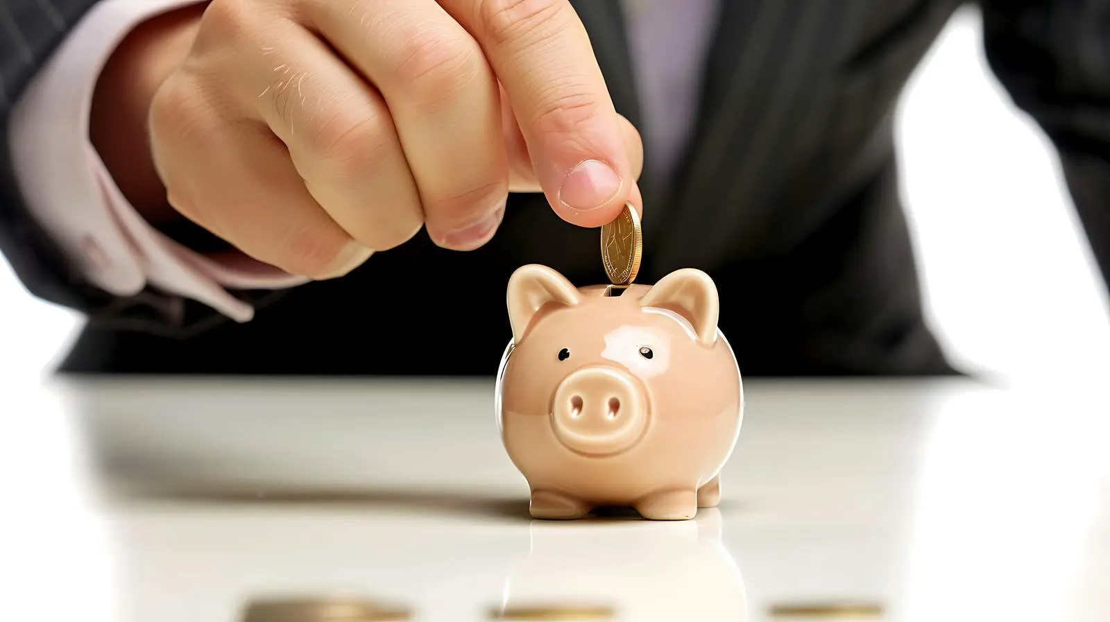 Businessman Inserting Coin into Piggy Bank – free building image from Dotvec