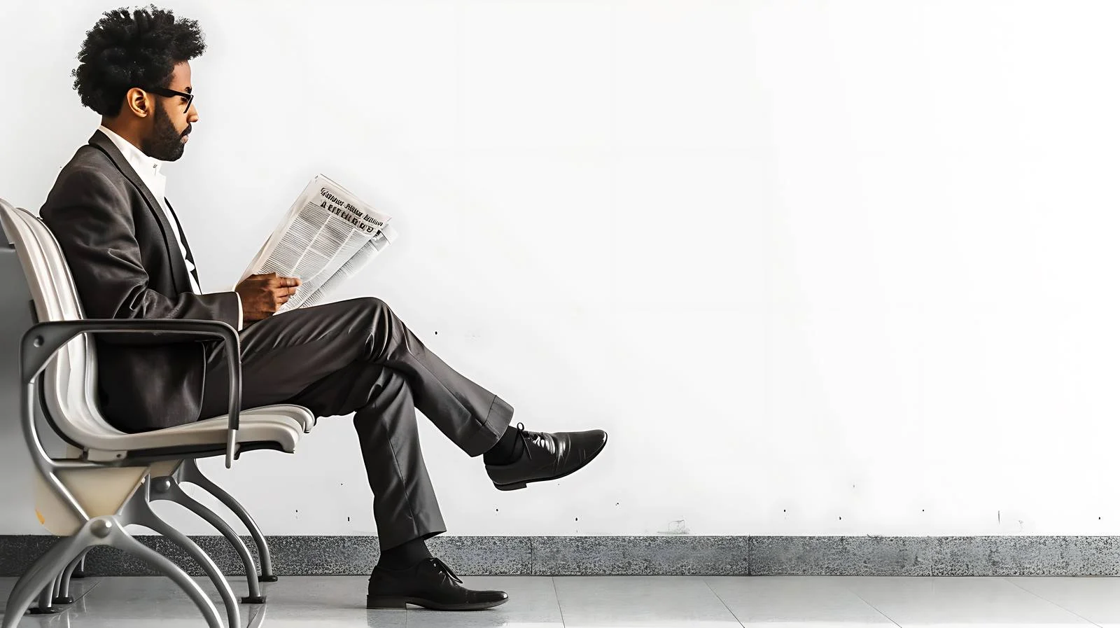 Professional Businessman Reading Newspaper in Waiting Area — free download from Dotvec