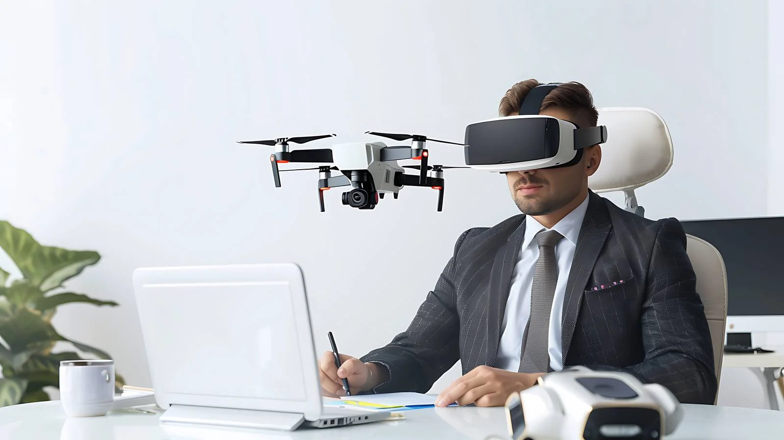 Businessman Operating Drone in Office — free download from Dotvec