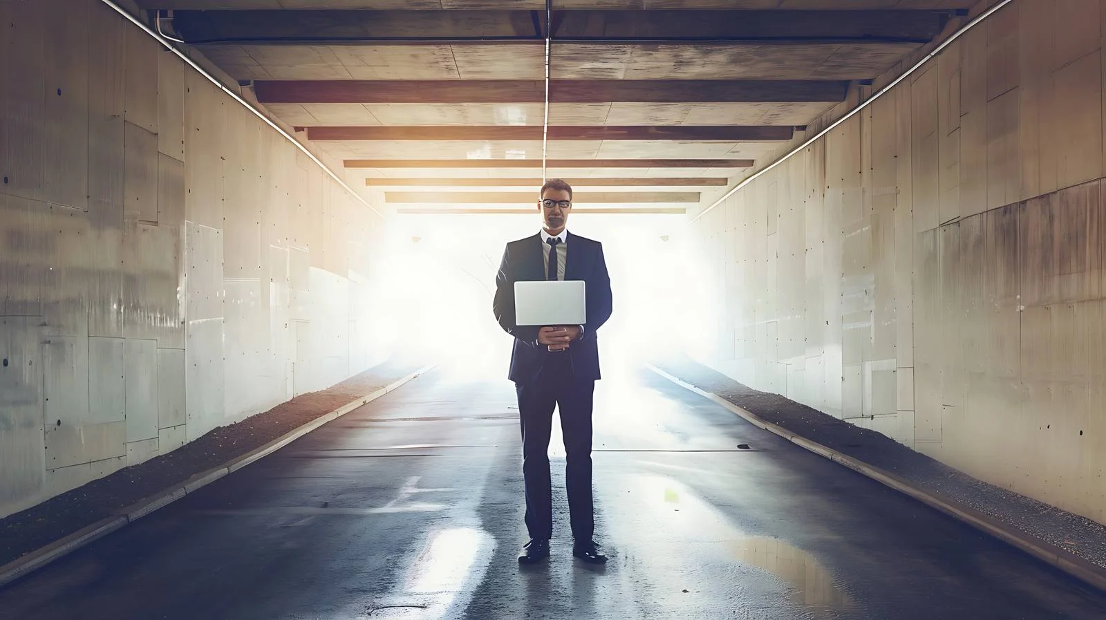 Urban Businessman with Laptop at Underpass — free download from Dotvec