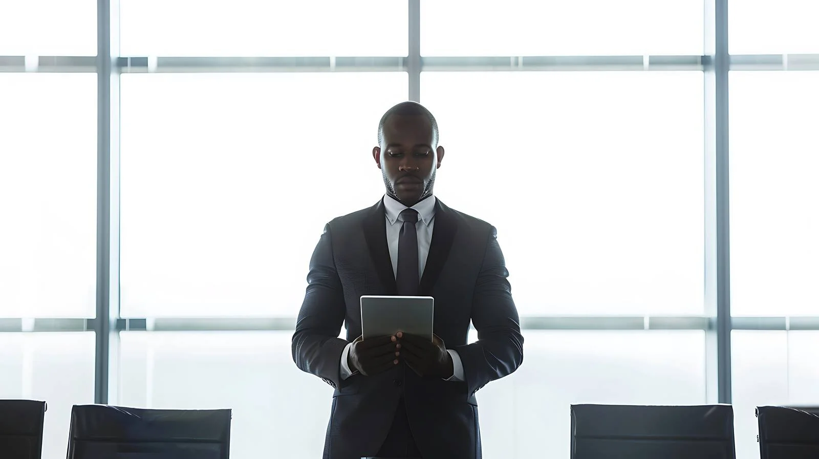 Businessman Using Tablet in Conference Room — free download from Dotvec