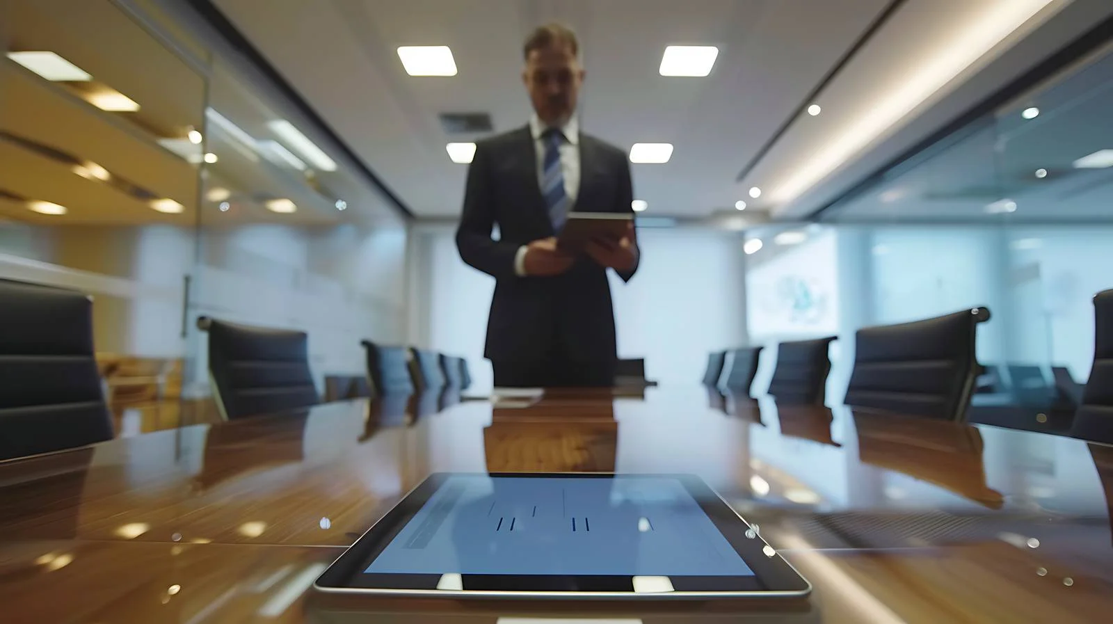 Businessman in Conference Room Using Tablet — free download from Dotvec