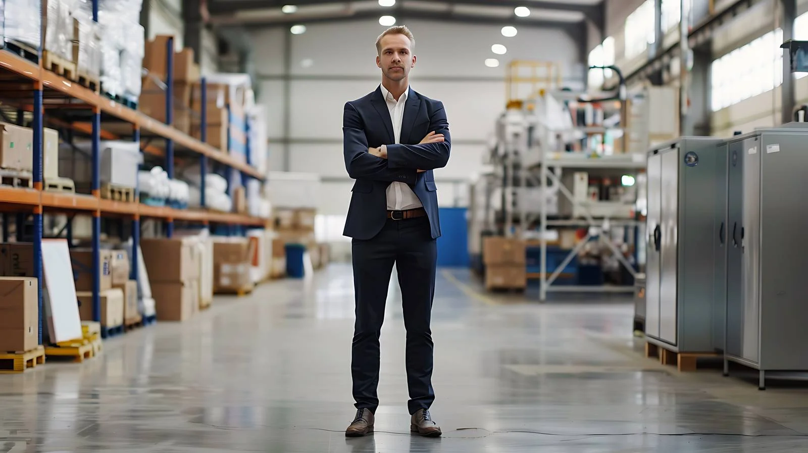 Businessman in Isolated Factory Setting — free download from Dotvec