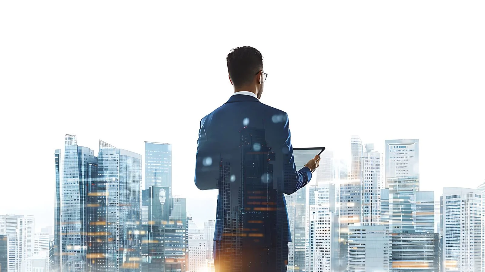 Businessman Using Digital Technology on Skyscraper — free download from Dotvec