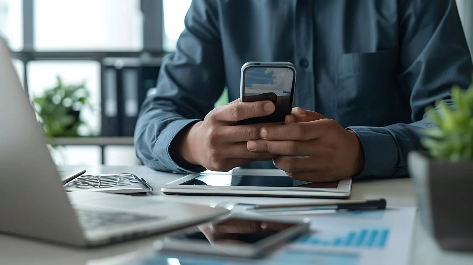 Professional Multitasking Businessman with Cellphone — free download from Dotvec