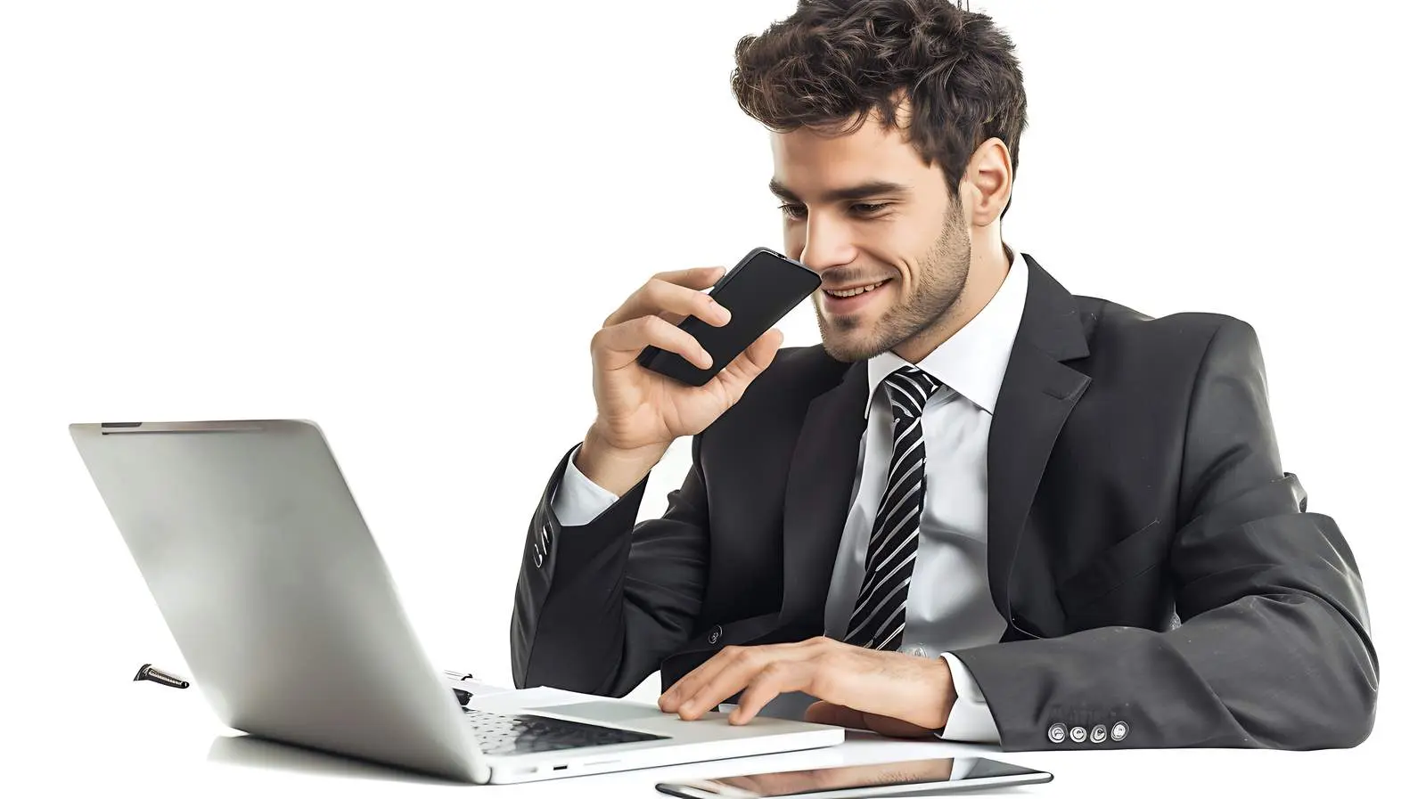 Businessman Working with Laptop and Smartphone – free phone usage image from Dotvec