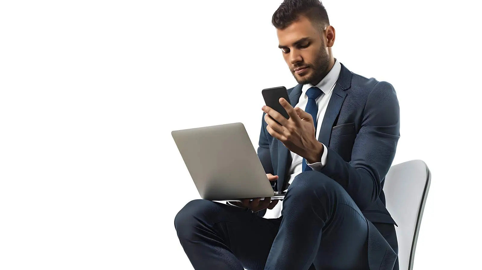 Businessman with Laptop and Phone on White Background — free download from Dotvec