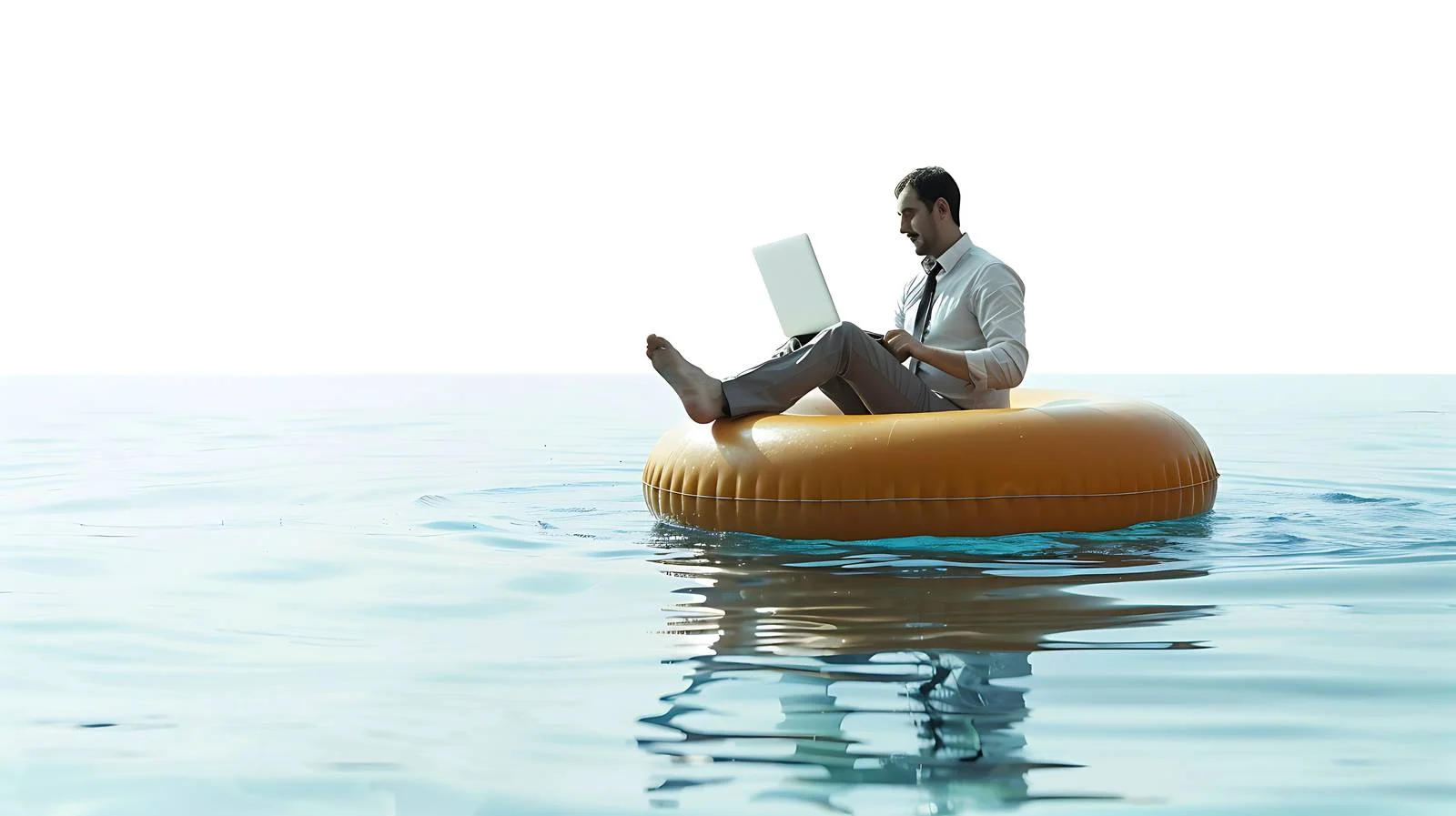 Businessman with Laptop on Inflatable Desk — free download from Dotvec