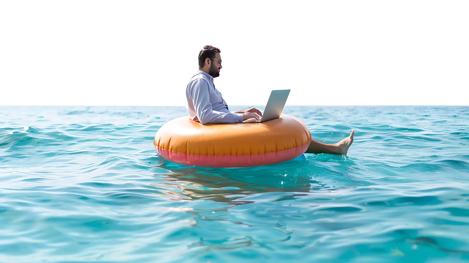 Productive Businessman with Laptop on Inflatable — free download from Dotvec