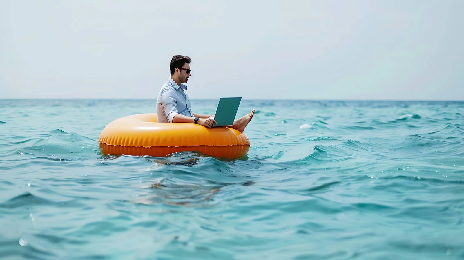 Businessman on Inflatable using Laptop — free download from Dotvec