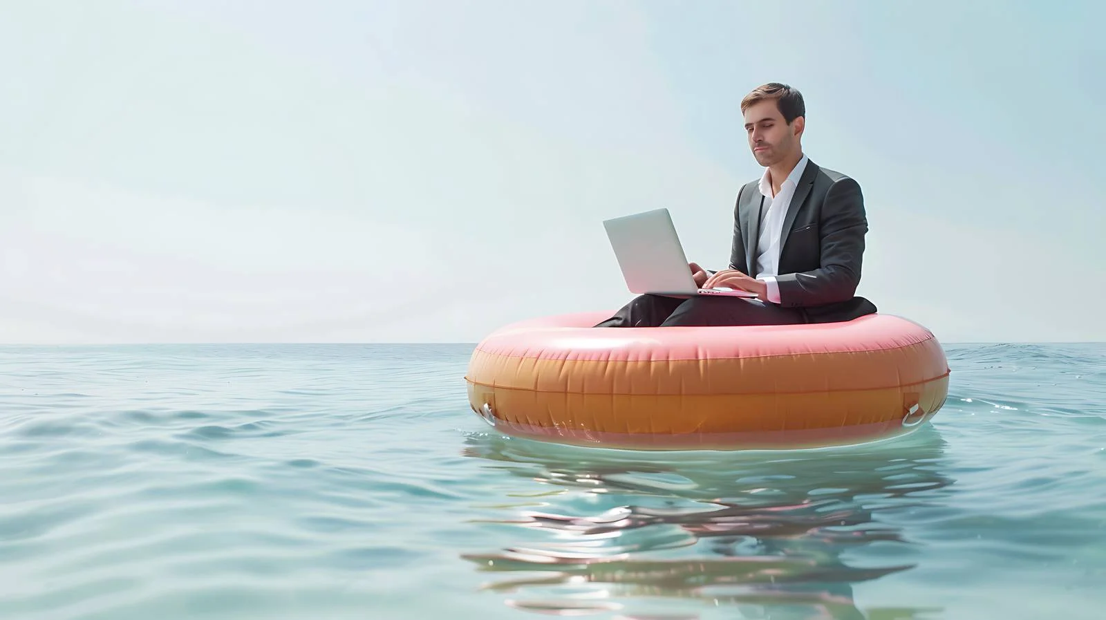 Professional Businessman Working on Inflatable Laptop — free download from Dotvec