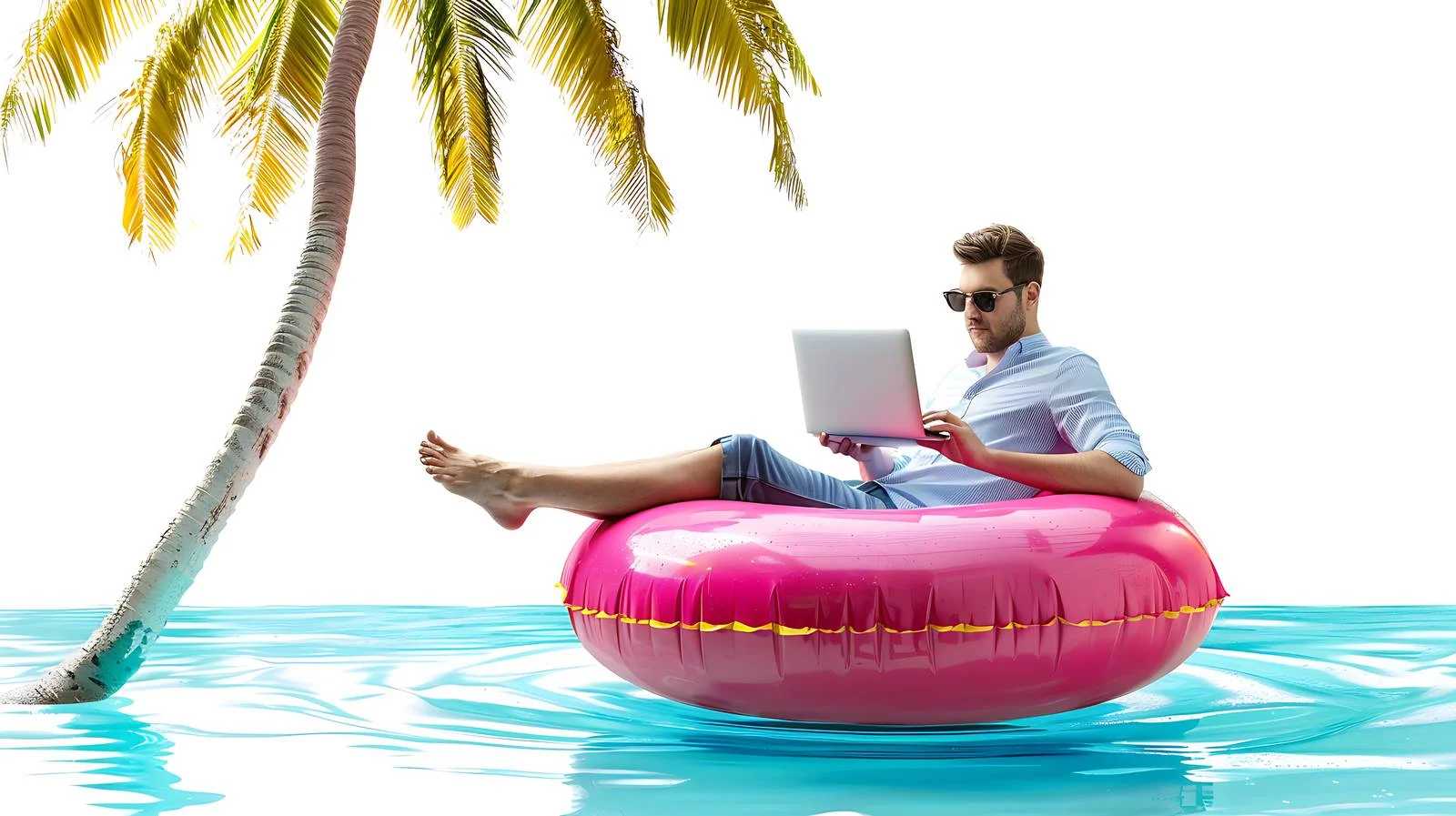 Businessman on Inflatable Donut Laptop — free download from Dotvec