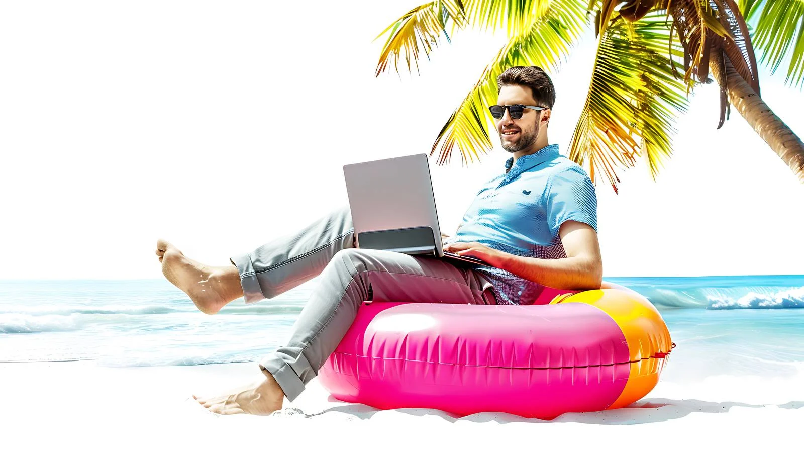 Businessman on Inflatable Donut with Laptop — free download from Dotvec