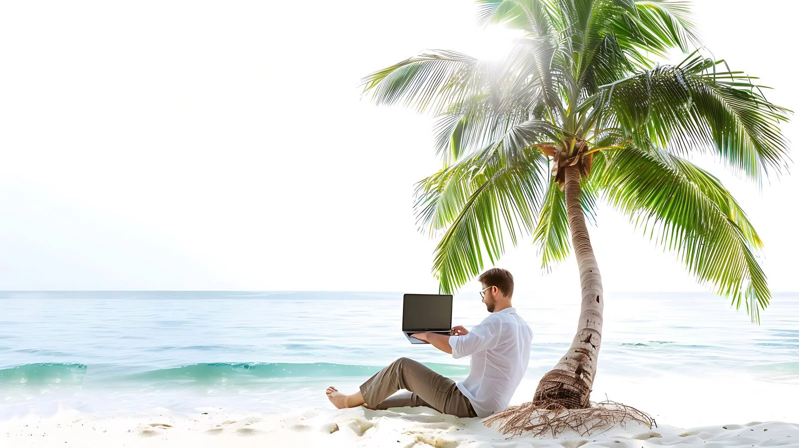 Businessman Working on Laptop at Beach — free download from Dotvec