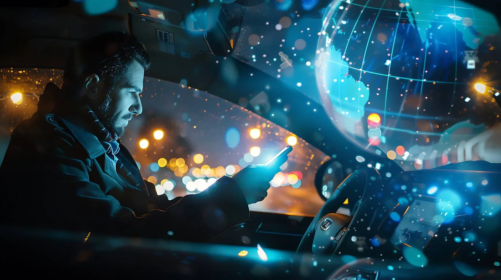 Businessman in Car Using Smartphone at Night — free download from Dotvec