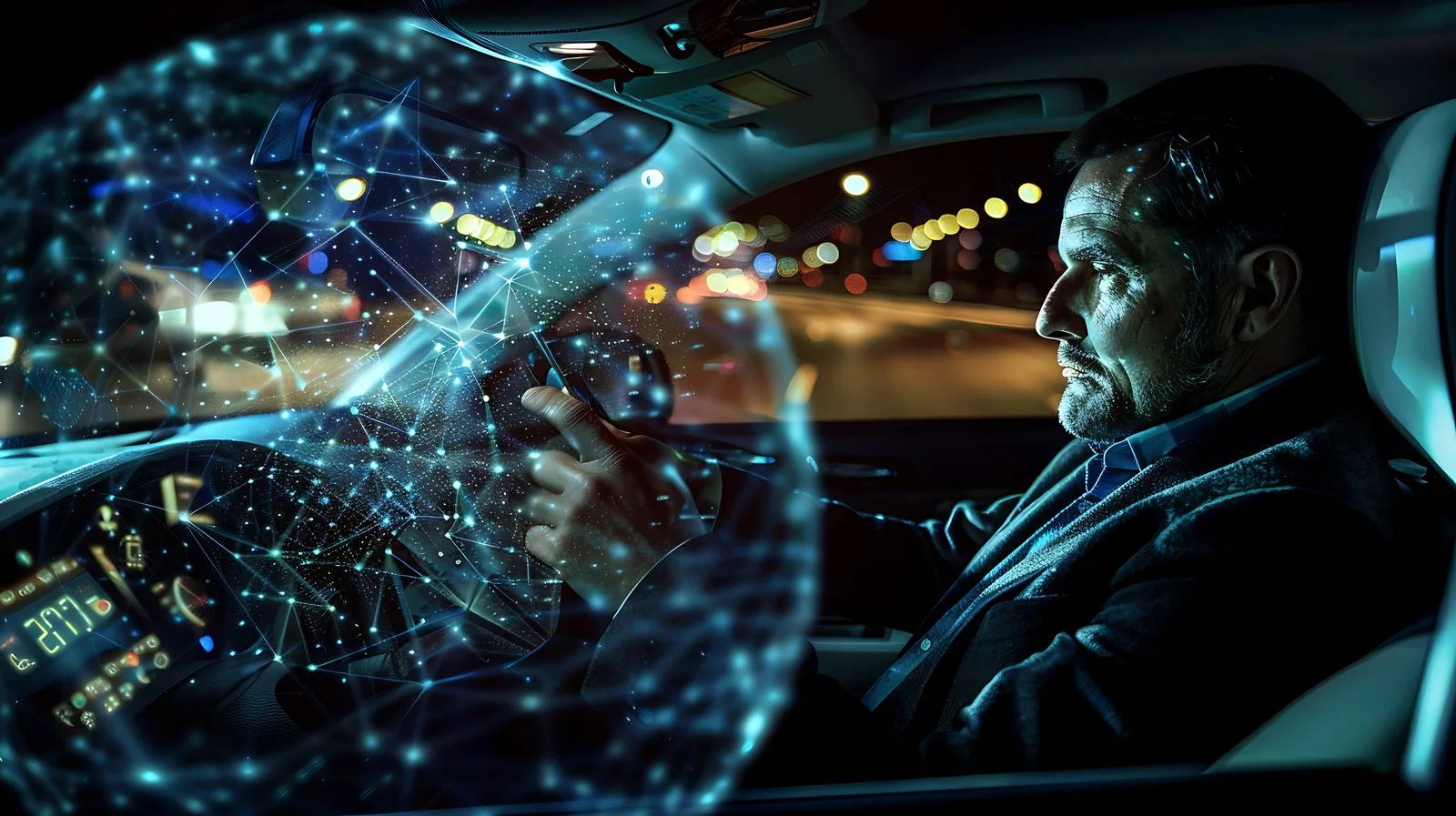 Executive Using Smartphone in Nighttime Car — free download from Dotvec