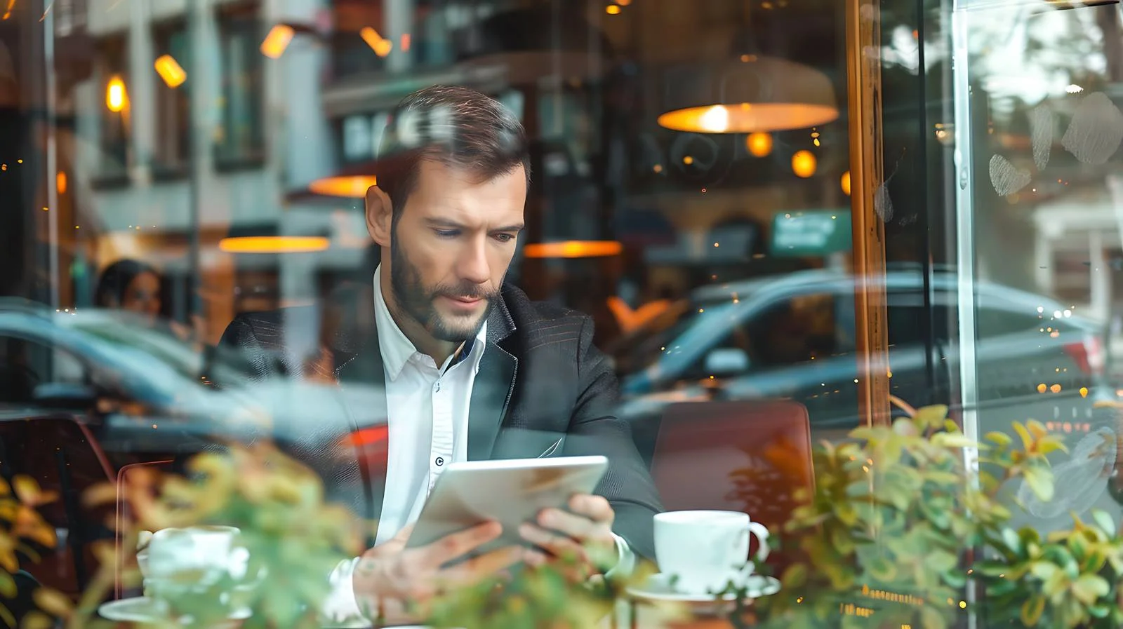 Corporate Executive Using Tablet in Cafe — free download from Dotvec