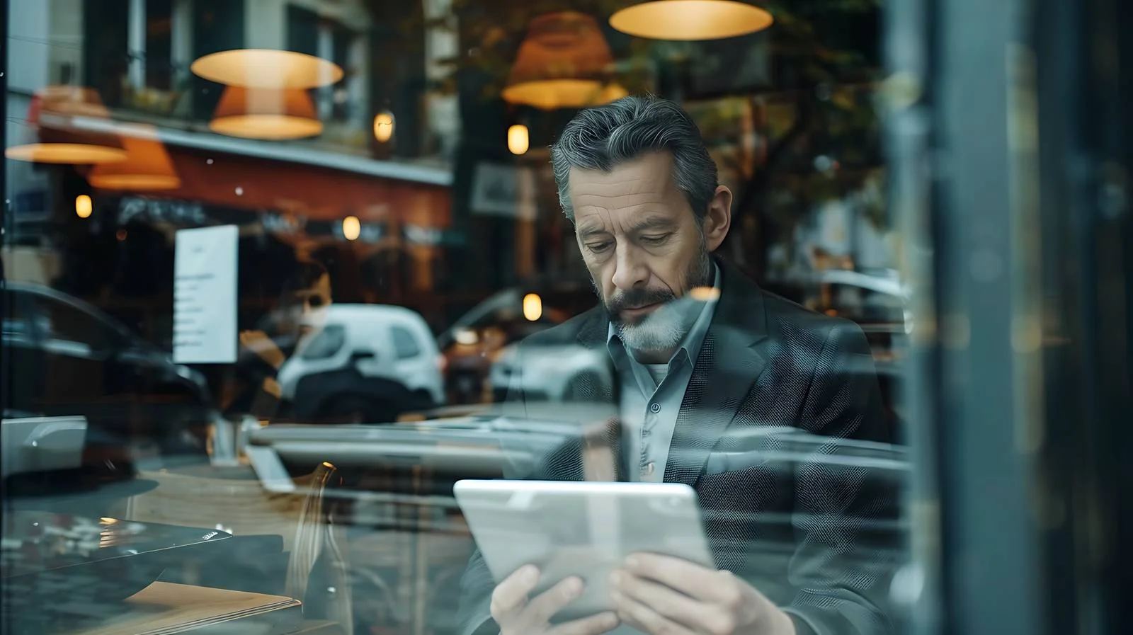 Businessman in Cafe Using Tablet — free download from Dotvec