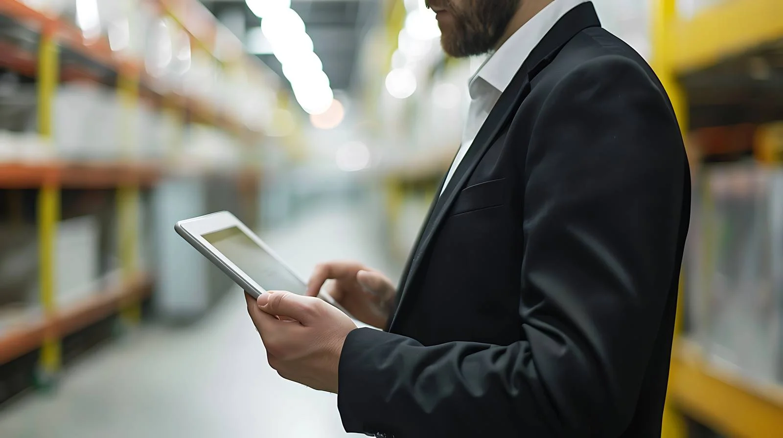 Businessman in Factory Using Tablet — free download from Dotvec