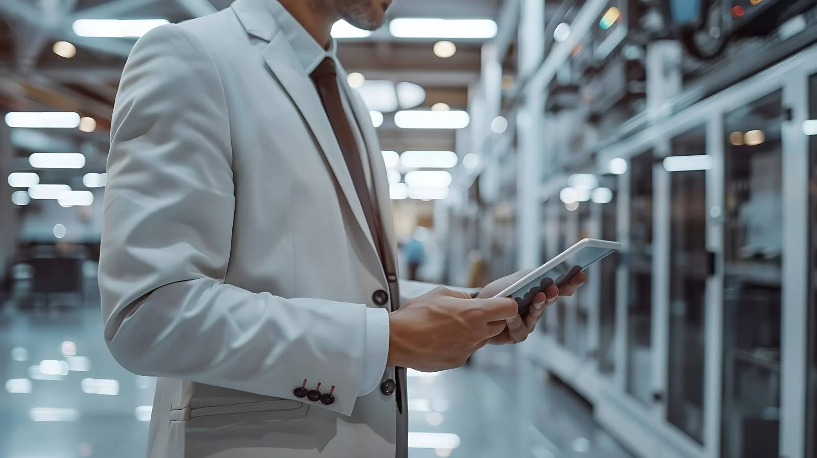 Businessman in factory using tablet — free download from Dotvec