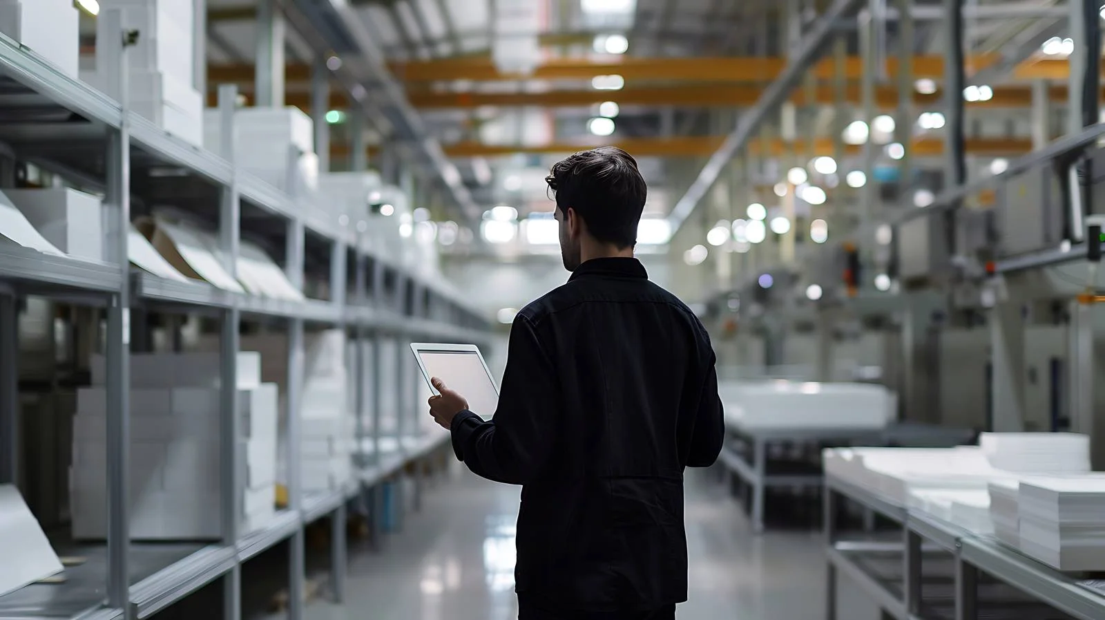 Businessman with Tablet in Modern Factory — free download from Dotvec