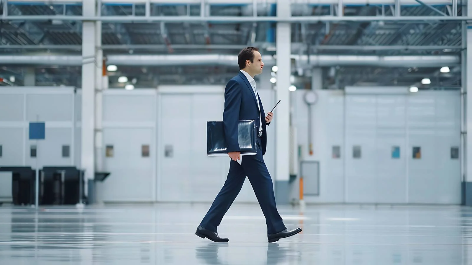 Businessman in Factory Walking with Folder — free download from Dotvec