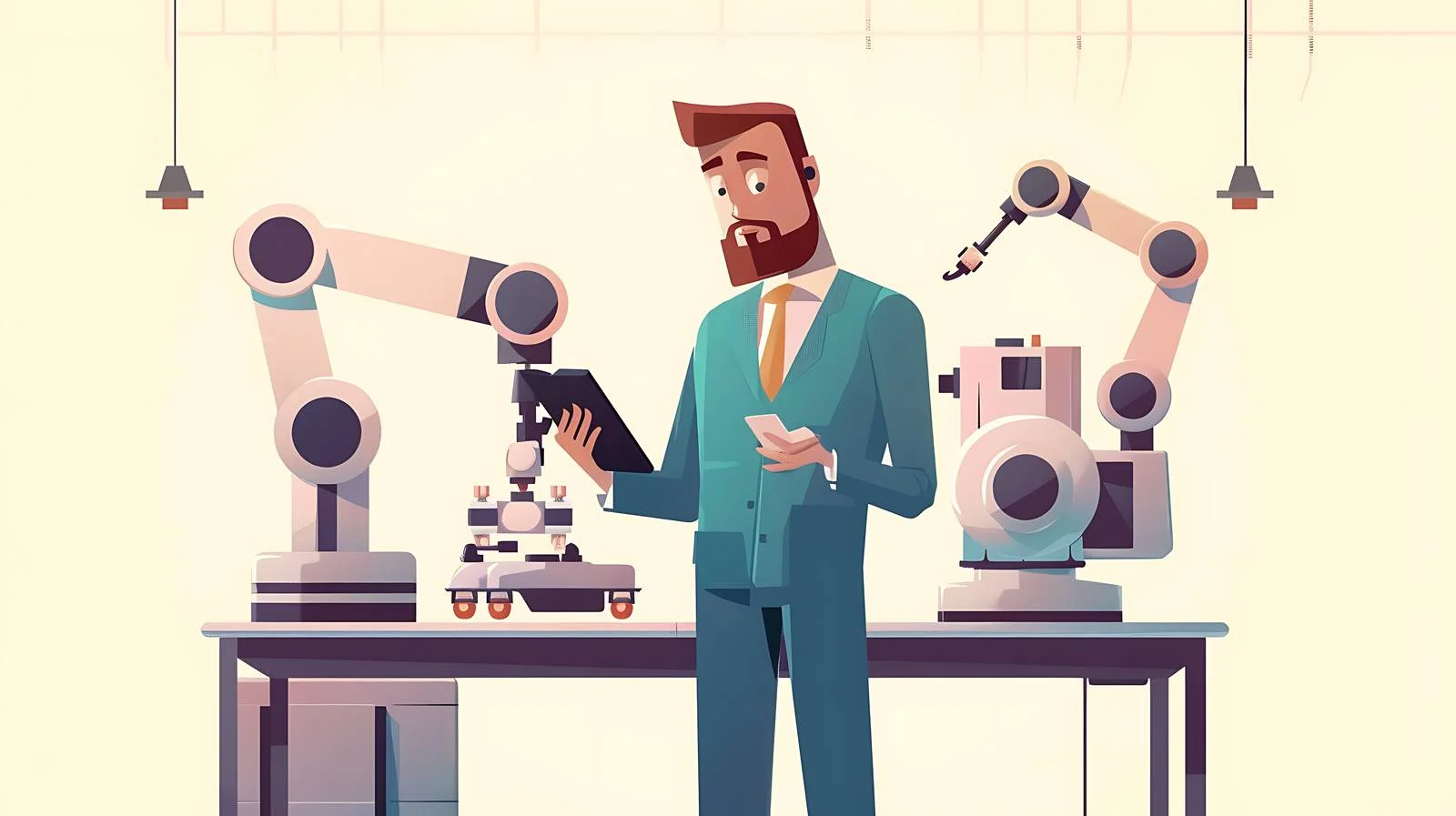 Businessman at Assembly Robot in Factory — free download from Dotvec