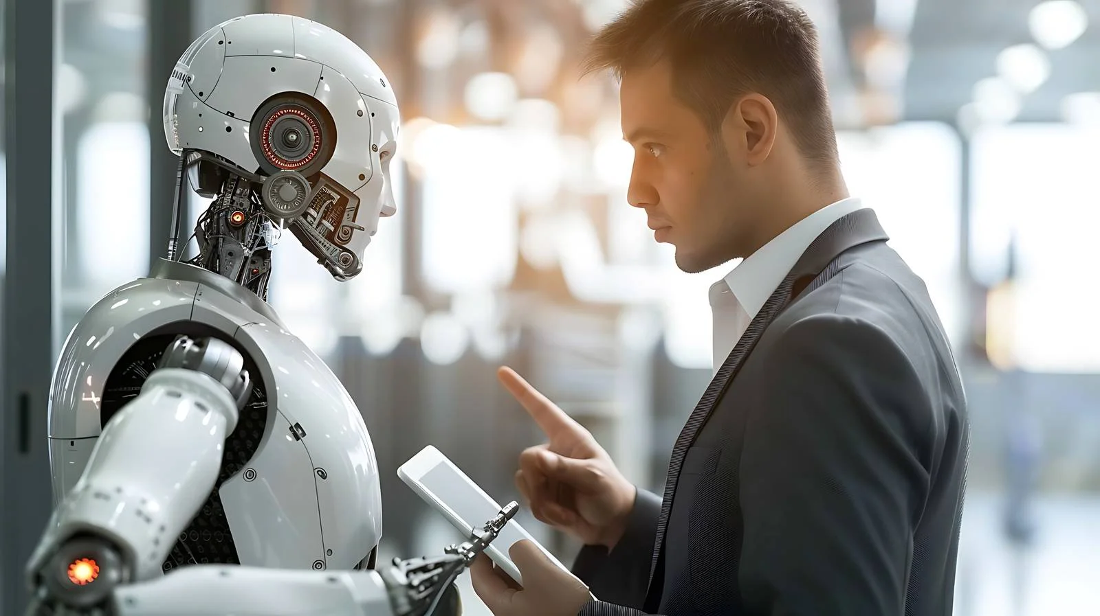 Businessman in Modern Factory with Tablet — free download from Dotvec