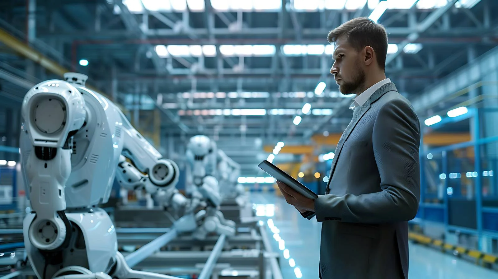 Businessman in Modern Factory Hall — free download from Dotvec