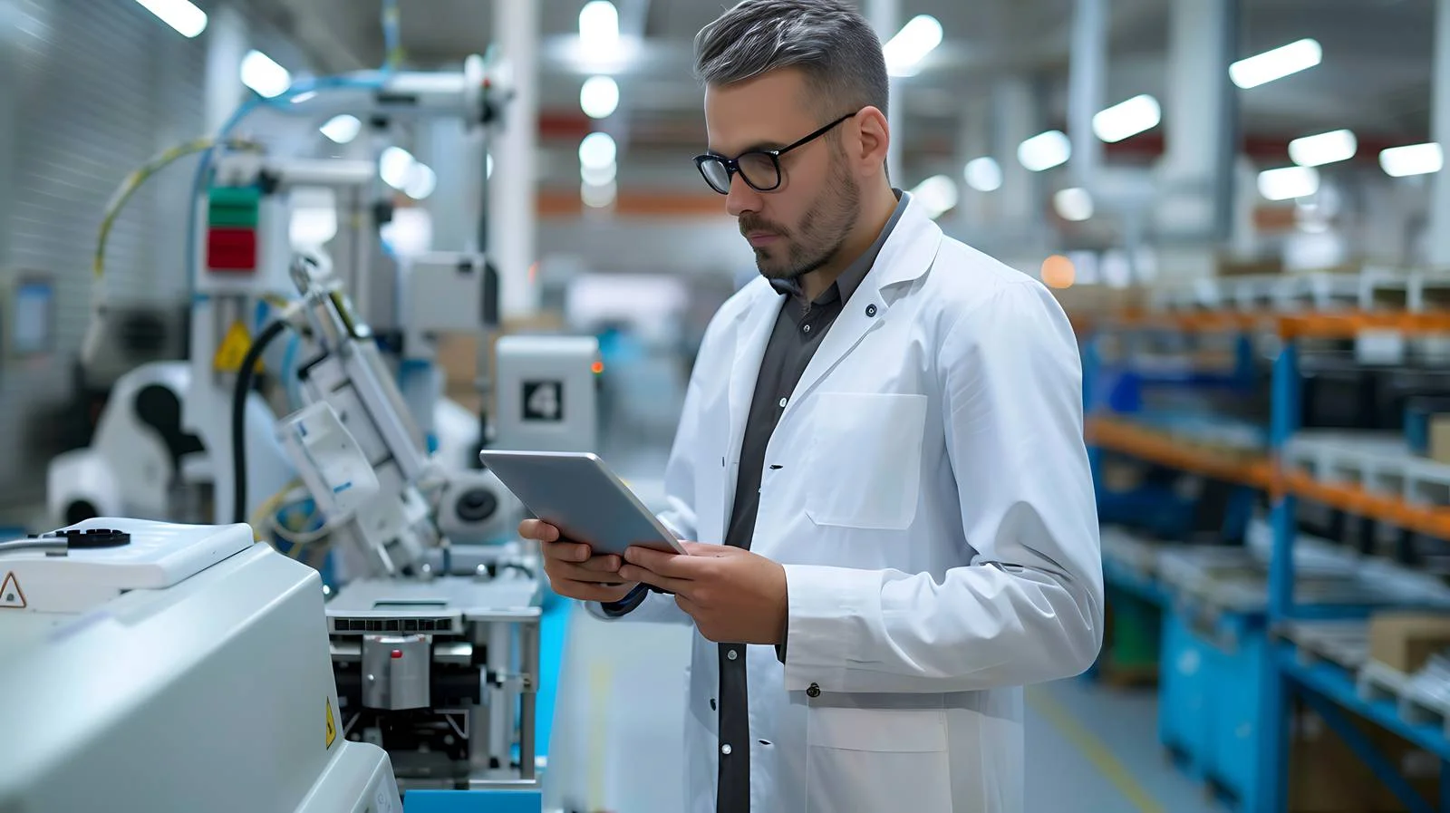 Modern Businessman with Tablet and Machine — free download from Dotvec