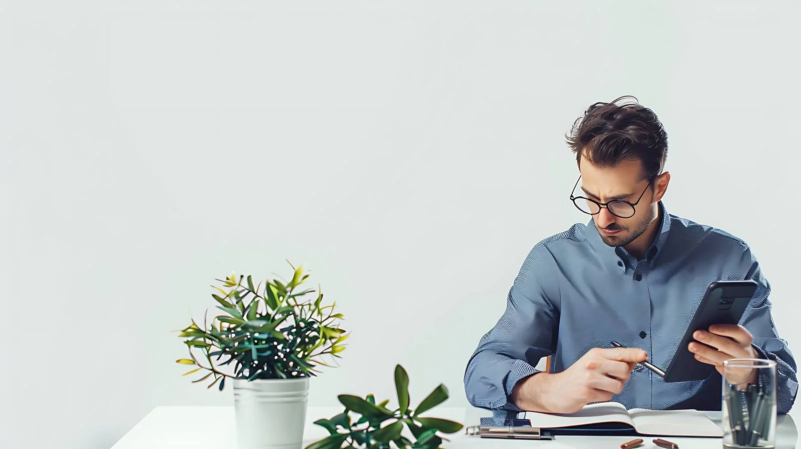 Professional Workspace with Mobile Device — free download from Dotvec