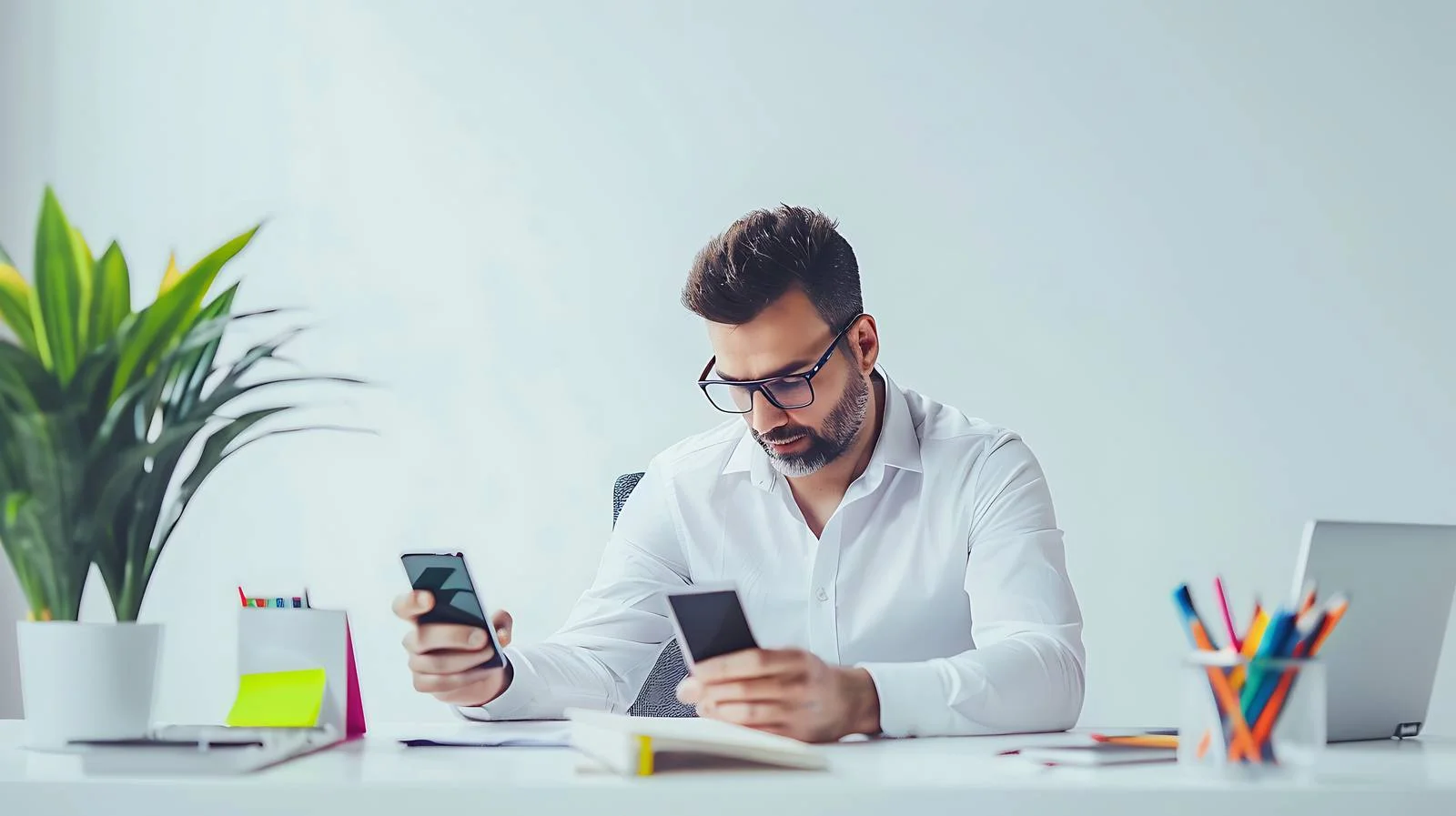 Businessman Desk Mobile Phone Office Work — free download from Dotvec