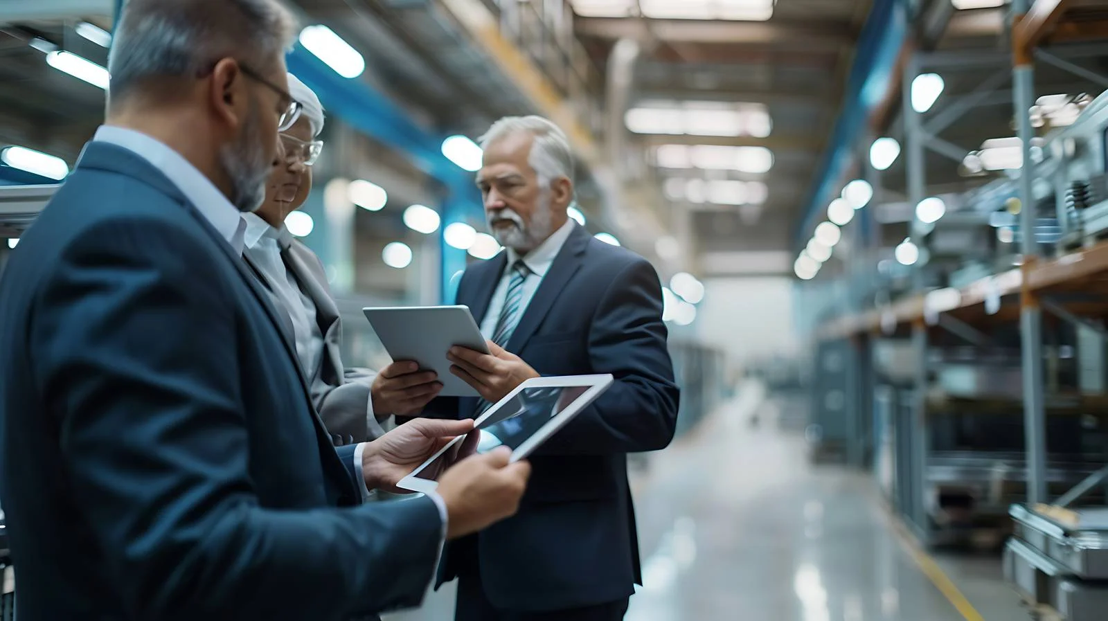 Executives Utilizing Tablet at Production Meeting — free download from Dotvec