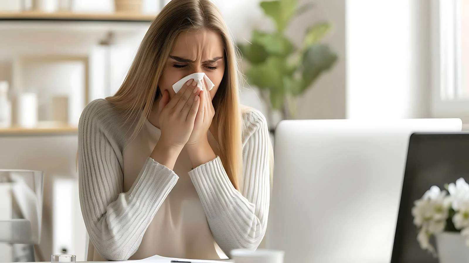 Professional Woman Sick at Workplace — free download from Dotvec