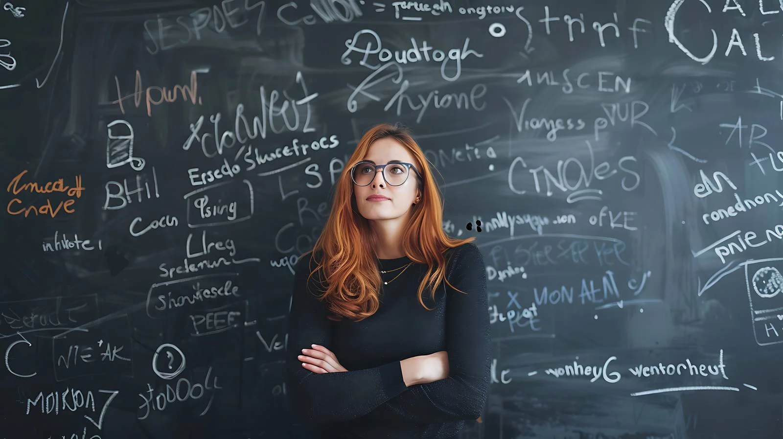 Businesswoman Brainstorming at Office Blackboard — free download from Dotvec