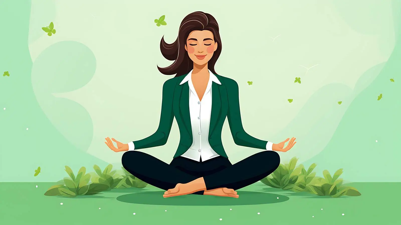 Serene Businesswoman Meditation on Green Background — free download from Dotvec