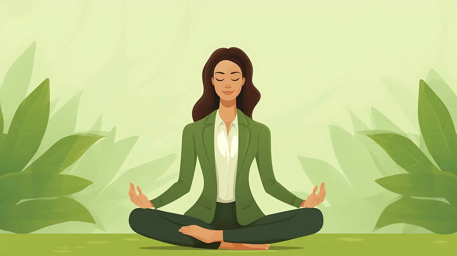 Serene Businesswoman Meditation Green Background — free download from Dotvec