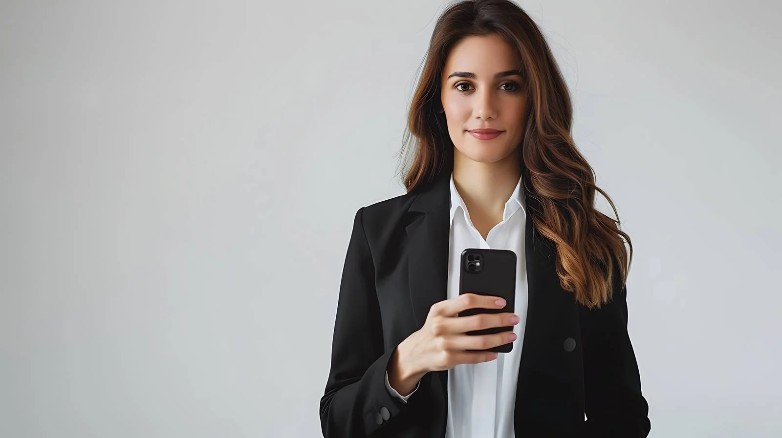 Professional Businesswoman Using Smartphone in Office — free download from Dotvec