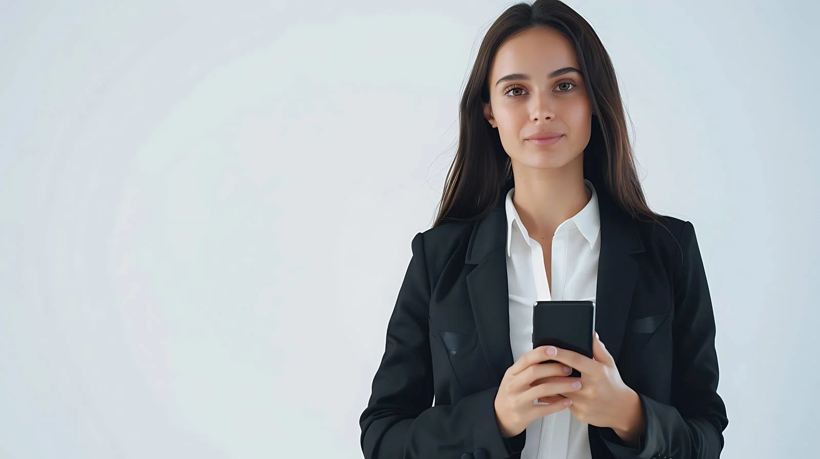 Professional Woman Using Smartphone in Office — free download from Dotvec