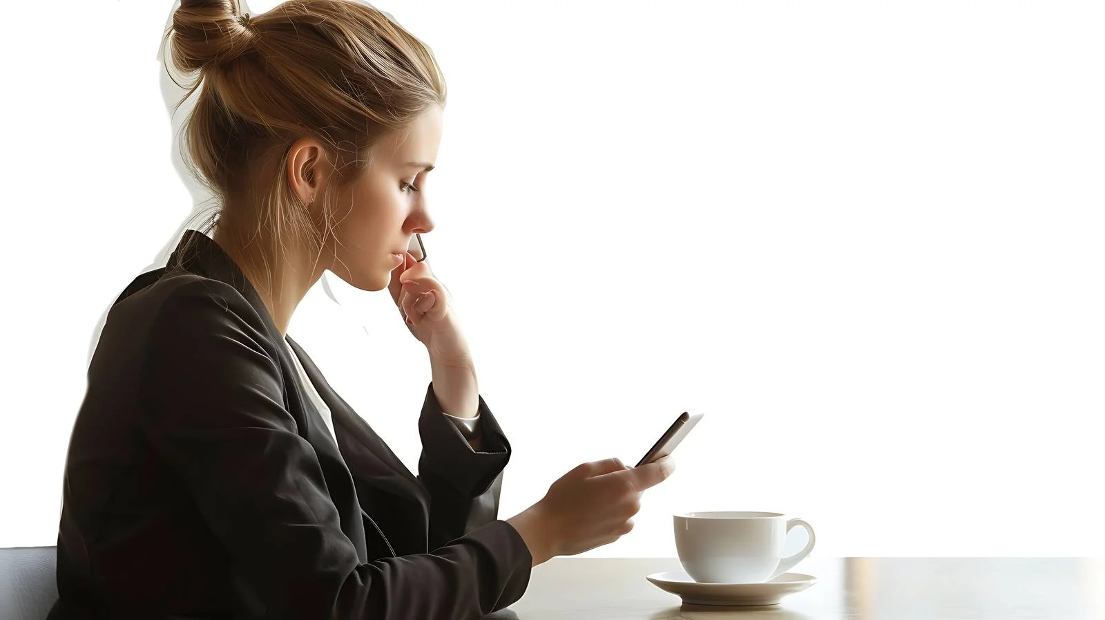 Professional Businesswoman Using Cell Phone at Cafe — free download from Dotvec