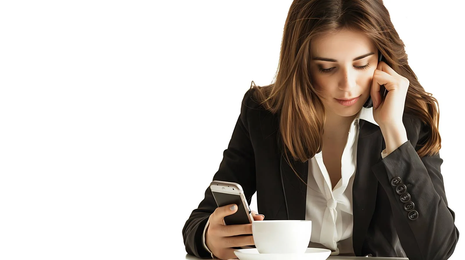 Businesswoman at Cafe Using Cell Phone — free download from Dotvec