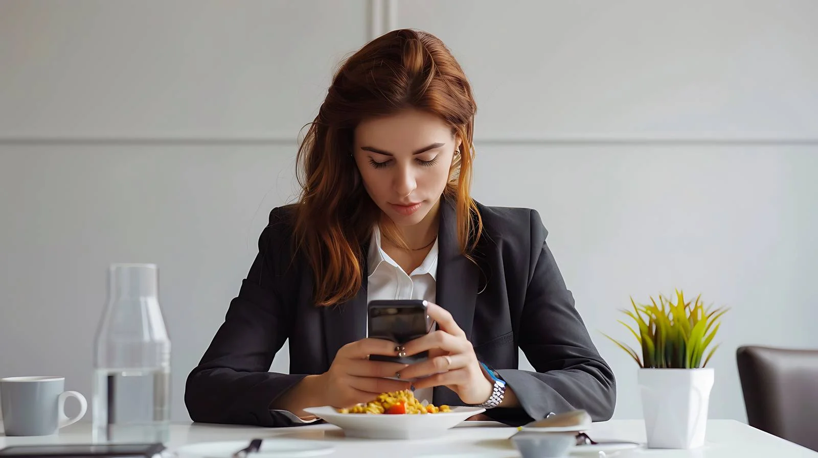 Professional phone usage during lunch break — free download from Dotvec