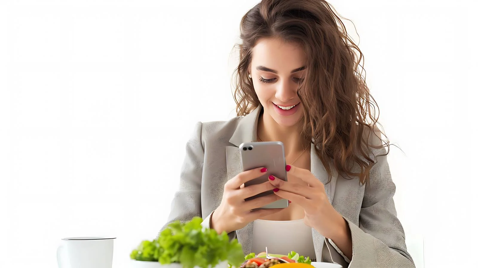 Professional Woman Lunchtime Smartphone Usage — free download from Dotvec