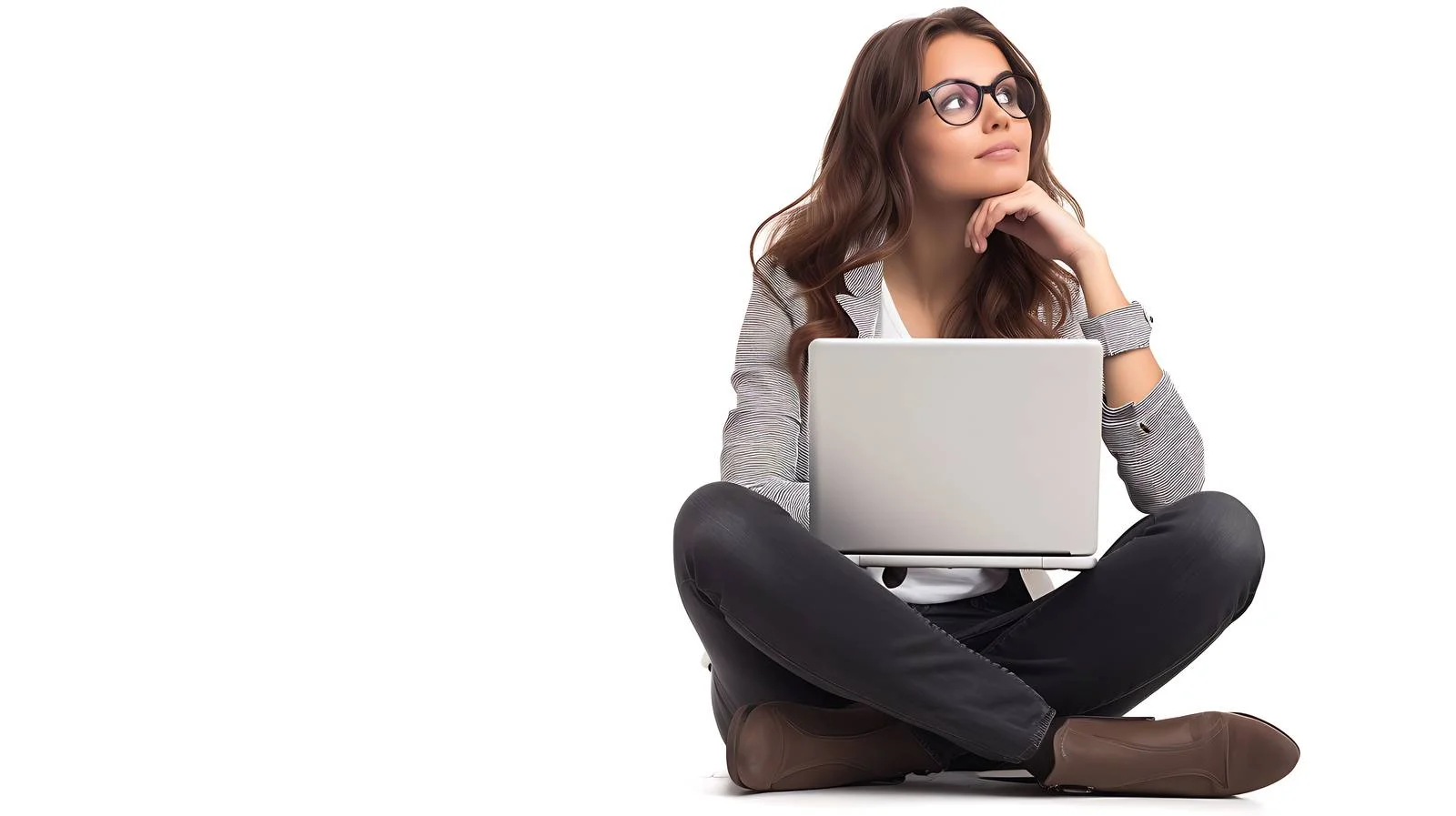 Professional Woman Daydreaming with Laptop — free download from Dotvec